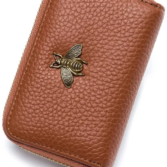 🆕✨ Leather RFID Protection Zip Around Credit Card Bee Small Wallet - Picture 10 of 10